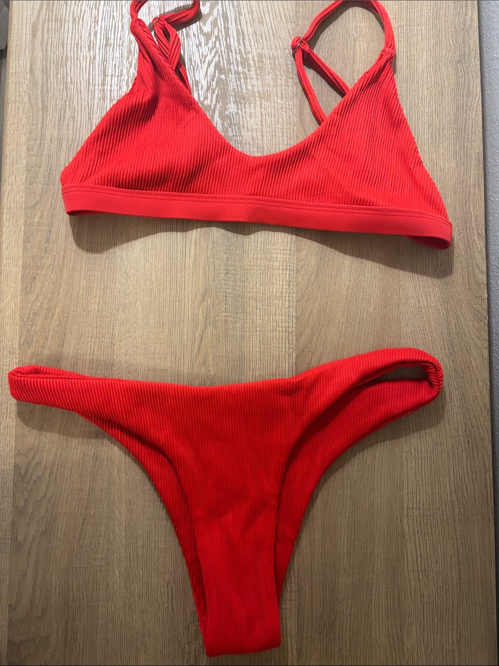 Kulani Kinis Red Ribbed Bikini Two-Piece Set